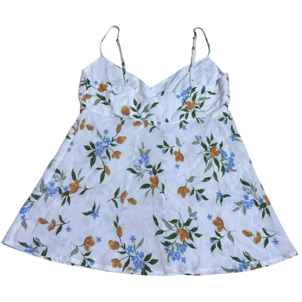 Le Lis Floral Two Piece Set Open Front Tank Top XS Mini Skirt S White Multicolor